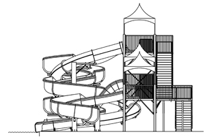 Quadruple Fiberglass Flume Water Slide Model 1927 plan view