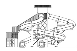 Double Closed Fiberglass Flume Water Slide Model 1649-32 plan view